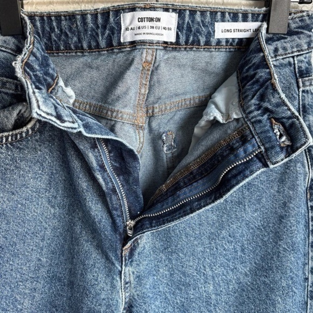Cotton On Womens Jeans 6 Long Straight Leg Med Wash Distressed Ripped - Picture 2 of 12